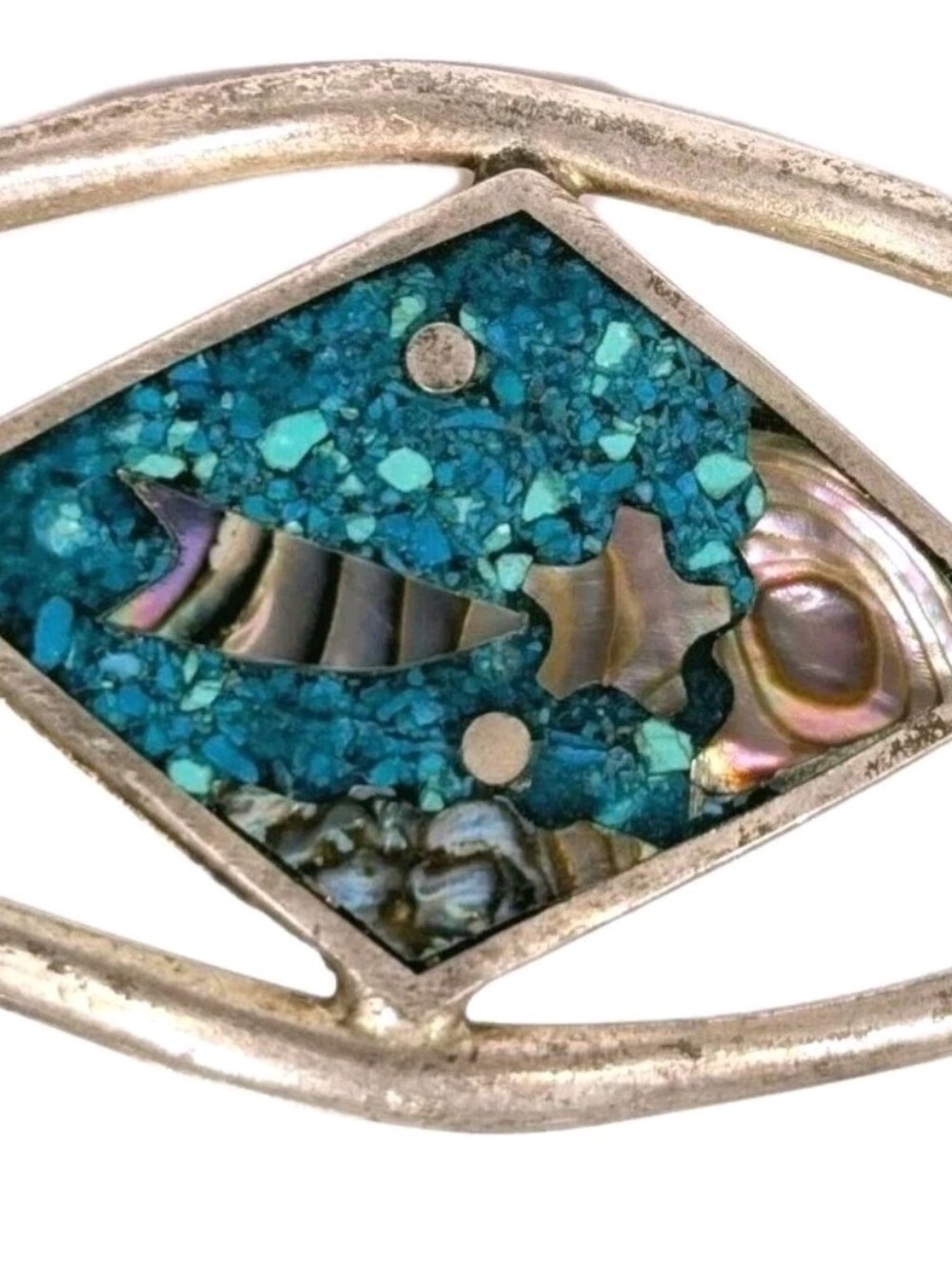 Vintage 1970s Alpaca Mexico Shooting Star Turquoise Abalone Cuff Bracelet